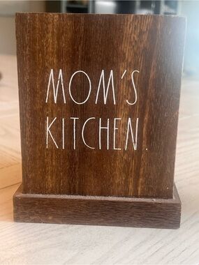 Rae Dunn Brown Wooden "Mom's Kitchen" Utensils Holder Rustic Farmhouse
